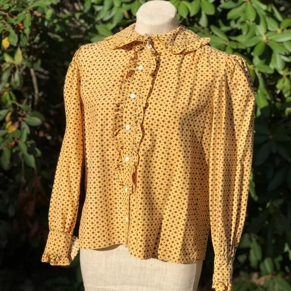 Vintage Ralph Lauren Prairie Shirt Yellow Print 8